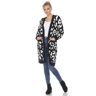 Women's Leopard Print Open Front Sherpa Cardigan