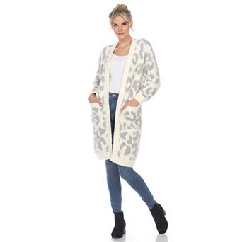 Women's Leopard Print Open Front Sherpa Cardigan