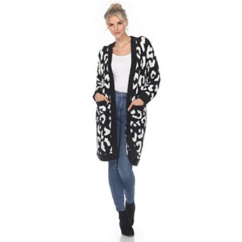 Women's Leopard Print Open Front Sherpa Cardigan