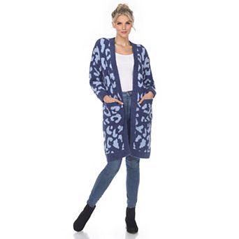Women's Leopard Print Open Front Sherpa Cardigan