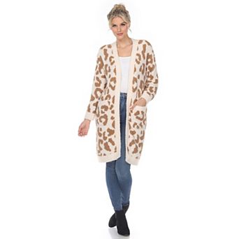 Women's Leopard Print Open Front Sherpa Cardigan
