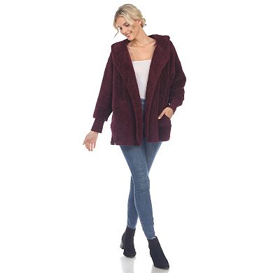 Women's Plush Hooded Sweater Coat with Pockets