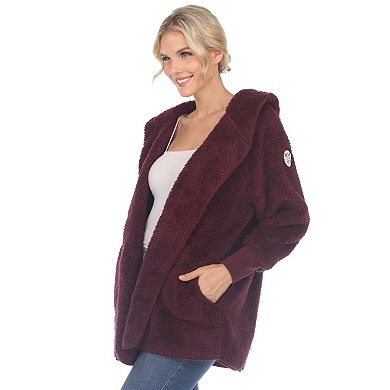 Women's Plush Hooded Sweater Coat with Pockets