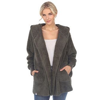 Women's Plush Hooded Sweater Coat with Pockets
