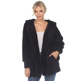 Women's Plush Hooded Sweater Coat with Pockets