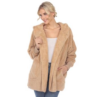 Women's Plush Hooded Sweater Coat with Pockets