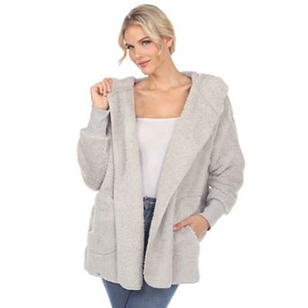 Women's Plush Hooded Sweater Coat with Pockets