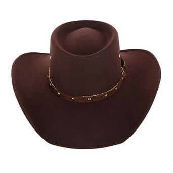 CTM Men's Felt Western Gambler Hat with Studded Hatband