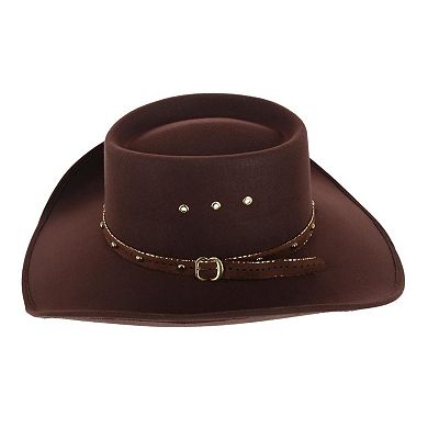 CTM Men's Felt Western Gambler Hat with Studded Hatband