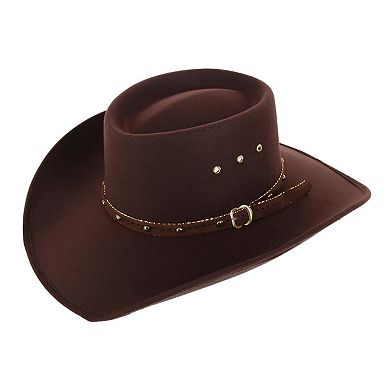 CTM Men's Felt Western Gambler Hat with Studded Hatband