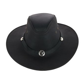 CTM Men's Leather Western Hat with Star Concho Hatband