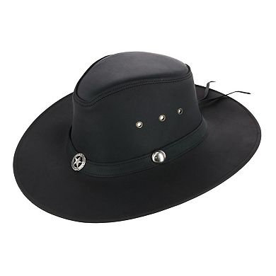 CTM Men's Leather Western Hat with Star Concho Hatband