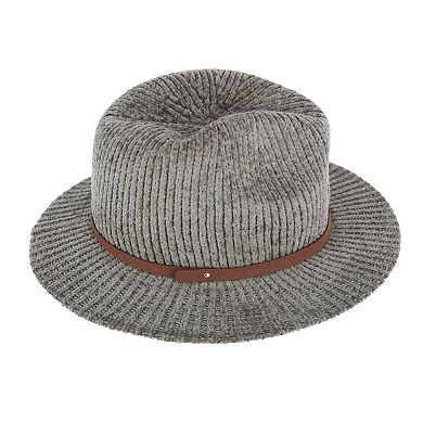 CTM Women's Chenille Ribbed Knit Fedora with Hatband
