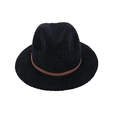 CTM Women's Chenille Ribbed Knit Fedora with Hatband