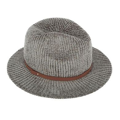 CTM Women's Chenille Ribbed Knit Fedora with Hatband