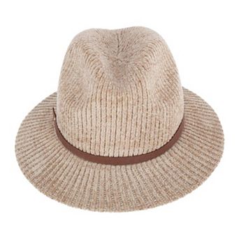 CTM Women's Chenille Ribbed Knit Fedora with Hatband
