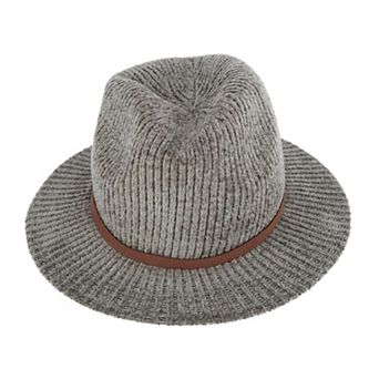 CTM Women's Chenille Ribbed Knit Fedora with Hatband
