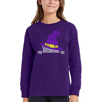 Peeking Witch Cat - Girl's Word Art Long Sleeve T-shirt