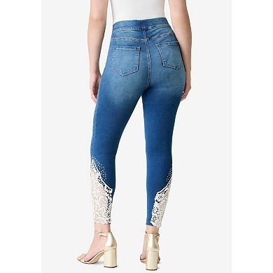 Roaman's Women's Plus Size 360Â° Stretch Lace-Applique Jean