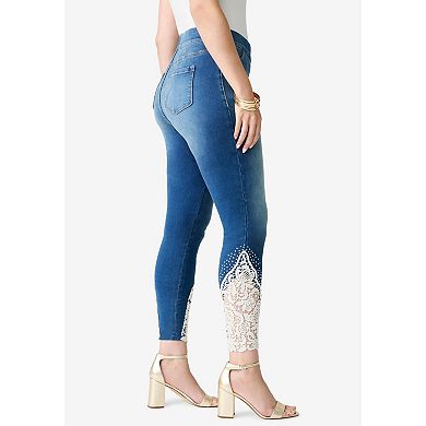 Roaman's Women's Plus Size 360¬∞ Stretch Lace Applique Jean