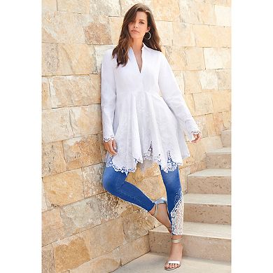 Roaman's Women's Plus Size 360¬∞ Stretch Lace Applique Jean