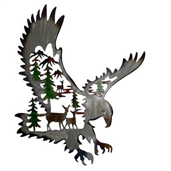 Skyward Pines: Eagle And Deer Silhouette Metal Wall Art
