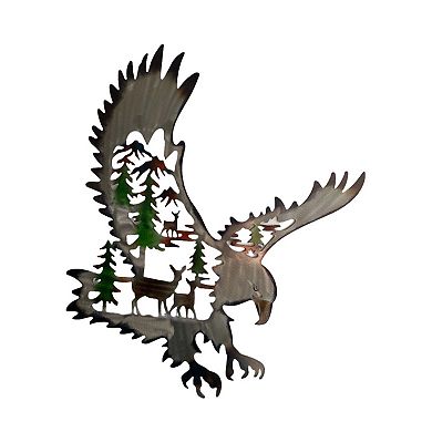 Skyward Pines: Eagle And Deer Silhouette Metal Wall Art