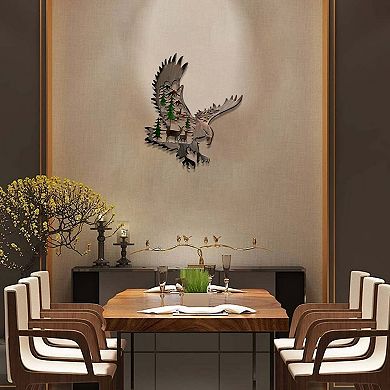Skyward Pines: Eagle And Deer Silhouette Metal Wall Art