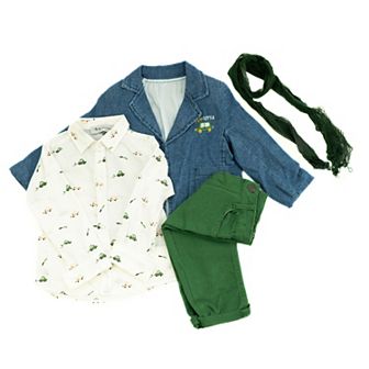 Infant And Toddler Boys' Adorable Blue Jean Jacket, Button-up Shirt And Pants 3 pc Set