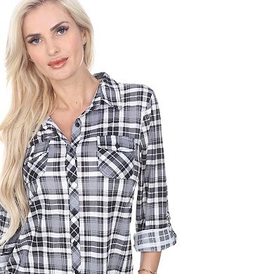 Women's Button Down Plaid Top