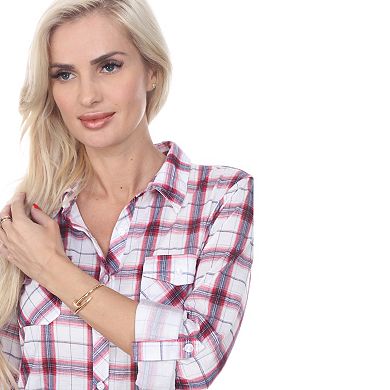 Women's Button Down Plaid Top