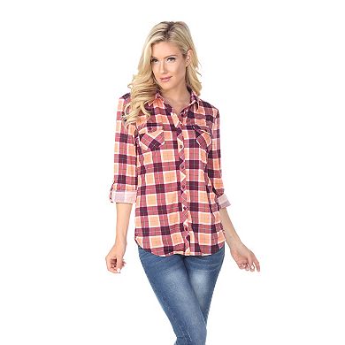 Women's Button Down Plaid Top