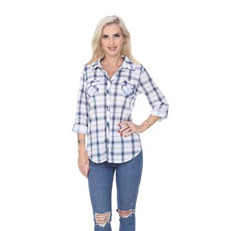 Women's Button Down Plaid Top