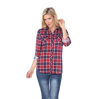 Women's Button Down Plaid Top