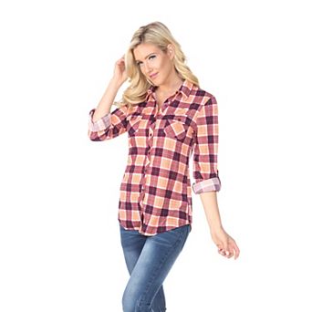 Women's Button Down Plaid Top