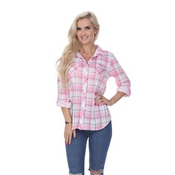 Women's Button Down Plaid Top
