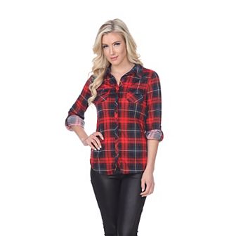 Women's Button Down Plaid Top