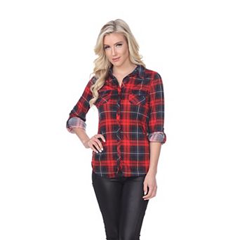 Women's Button Down Plaid Top