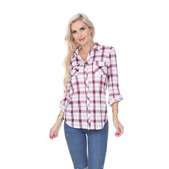 Women's Button Down Plaid Top