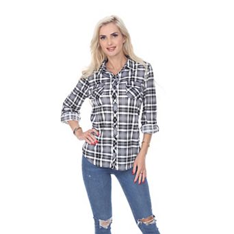Women's Button Down Plaid Top