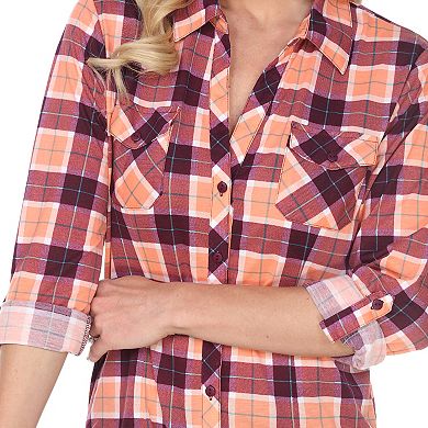 Women's Button Down Plaid Tunic