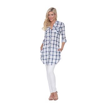 Women's Button Down Plaid Tunic