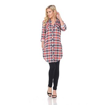Women's Button Down Plaid Tunic