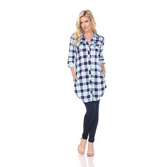 Women's Button Down Plaid Tunic