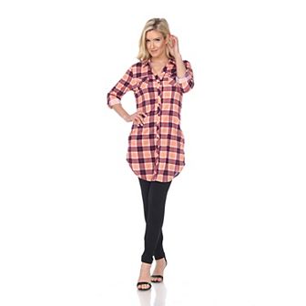 Women's Button Down Plaid Tunic