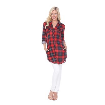 Women's Button Down Plaid Tunic