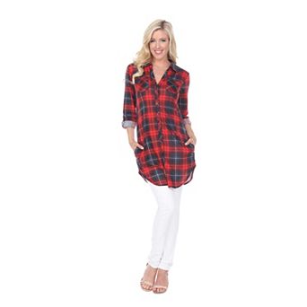 Women's Button Down Plaid Tunic