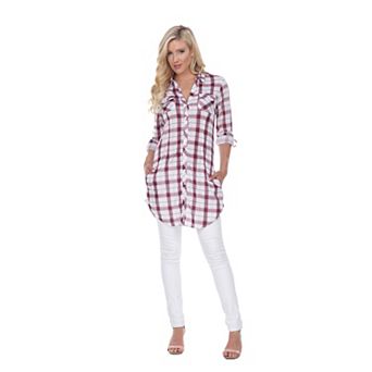 Women's Button Down Plaid Tunic