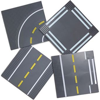 Building Blocks Road Plates 10x10", 4 Pack Baseplates, Variety Pack