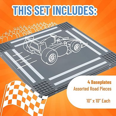 Building Blocks Road Plates 10x10", 4 Pack Baseplates, Variety Pack